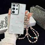 For Samsung Galaxy S25 Ultra 5G Little Fresh Bow Neck Chain TPU Phone Case(Pink)
