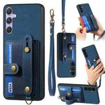 For Samsung Galaxy S25+ 5G Retro Cross Wristband Wallet Leather Back Phone Case(Blue)
