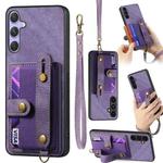 For Samsung Galaxy S25 Ultra 5G Retro Cross Wristband Wallet Leather Back Phone Case(Purple)