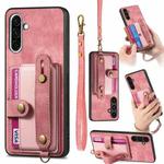 For Samsung Galaxy A36 Retro Cross Wristband Wallet Leather Back Phone Case(Pink)