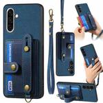 For Samsung Galaxy A36 Retro Cross Wristband Wallet Leather Back Phone Case(Blue)