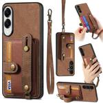 For Samsung Galaxy S25 Edge 5G Retro Cross Wristband Wallet Leather Back Phone Case(Brown)