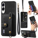 For Samsung Galaxy S25 Edge 5G Retro Cross Wristband Wallet Leather Back Phone Case(Black)