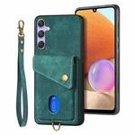 For Samsung Galaxy S25 5G Retro Card Wallet Fold Leather Phone Case with Strap(Green)