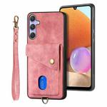 For Samsung Galaxy S25+ 5G Retro Card Wallet Fold Leather Phone Case with Strap(Pink)