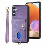 For Samsung Galaxy S25+ 5G Retro Card Wallet Fold Leather Phone Case with Strap(Purple)