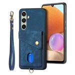 For Samsung Galaxy A56 5G Retro Card Wallet Fold Leather Phone Case with Strap(Blue)