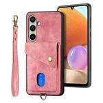For Samsung Galaxy A56 5G Retro Card Wallet Fold Leather Phone Case with Strap(Pink)