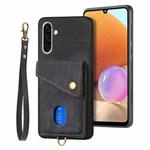For Samsung Galaxy A36 Retro Card Wallet Fold Leather Phone Case with Strap(Black)