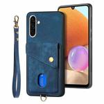 For Samsung Galaxy A36 Retro Card Wallet Fold Leather Phone Case with Strap(Blue)