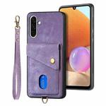 For Samsung Galaxy A36 Retro Card Wallet Fold Leather Phone Case with Strap(Purple)