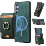 For Samsung Galaxy S25 5G Retro Splitable Magnetic Stand Card Bag Leather Phone Case(Green)