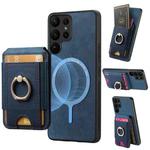 For Samsung Galaxy S25 Ultra 5G Retro Splitable Magnetic Stand Card Bag Leather Phone Case(Blue)