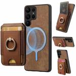 For Samsung Galaxy S25 Ultra 5G Retro Splitable Magnetic Stand Card Bag Leather Phone Case(Brown)