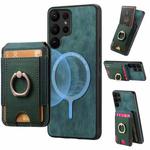 For Samsung Galaxy S22 Ultra 5G Retro Splitable Magnetic Stand Card Bag Leather Phone Case(Green)