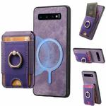 For Samsung Galaxy S10+ Retro Splitable Magnetic Stand Card Bag Leather Phone Case(Purple)