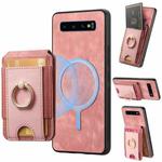 For Samsung Galaxy S10 Retro Splitable Magnetic Stand Card Bag Leather Phone Case(Pink)