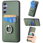 For Samsung Galaxy S25+ 5G Carbon Fiber Card Wallet Ring Phone Case(Green)