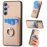For Samsung Galaxy S25 Ultra 5G Carbon Fiber Card Wallet Ring Phone Case(Khaki)