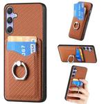 For Samsung Galaxy S25 Ultra 5G Carbon Fiber Card Wallet Ring Phone Case(Brown)