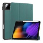 For Xiaomi Pad 7 / 7 Pro 11.2 ENKAY Tri-fold Custer Texture TPU Leather Smart Tablet Case with Pen Slot(Dark Green)