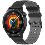 For Huawei Watch 22mm Three Rows Hole Two Color Silicone Watch Band(Black+Grey)