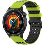 For Huawei Watch 22mm Three Rows Hole Two Color Silicone Watch Band(Lime Green+Black)