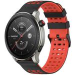 For Amazfit Watch 22mm Three Rows Hole Two Color Silicone Watch Band(Black+Red)