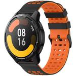 For Xiaomi Watch 22mm Three Rows Hole Two Color Silicone Watch Band(Black+Orange)