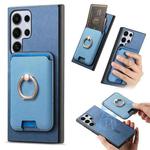 For Samsung Galaxy S25 Ultra 5G Retro Cross Leather Ring Vertical Insert Card Bag MagSafe Phone Case(Blue)