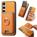 For Samsung Galaxy S24 FE 5G Retro Cross Leather Ring Vertical Insert Card Bag MagSafe Phone Case(Yellow)