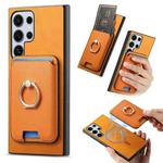 For Samsung Galaxy S24 Ultra 5G Retro Cross Leather Ring Vertical Insert Card Bag MagSafe Phone Case(Yellow)