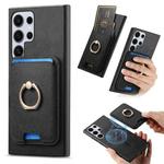 For Samsung Galaxy S24 Ultra 5G Retro Cross Leather Ring Vertical Insert Card Bag MagSafe Phone Case(Black)