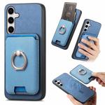 For Samsung Galaxy S24+ 5G Retro Cross Leather Ring Vertical Insert Card Bag MagSafe Phone Case(Blue)
