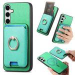 For Samsung Galaxy S24+ 5G Retro Cross Leather Ring Vertical Insert Card Bag MagSafe Phone Case(Green)