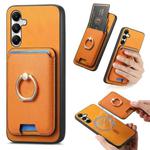 For Samsung Galaxy A05s Retro Cross Leather Ring Vertical Insert Card Bag MagSafe Phone Case(Yellow)