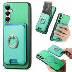 For Samsung Galaxy A05s Retro Cross Leather Ring Vertical Insert Card Bag MagSafe Phone Case(Green)