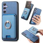 For Samsung Galaxy A54 5G Retro Cross Leather Ring Vertical Insert Card Bag MagSafe Phone Case(Blue)