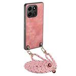 For Honor X6b 4G Vintage Leather PC Back Cover Phone Case with Crossbody Strap(Pink)