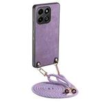 For Honor X6b 4G Vintage Leather PC Back Cover Phone Case with Crossbody Strap(Purple)
