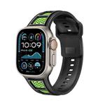 For Apple Watch 46mm / 49mm / 45mm / 44mm Dual Color Mesh Reverse Buckle Silicone Watch Band(Black Green)