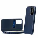 For Samsung Galaxy S22 5G Smart View Window Leather Phone Case with Card Slot(Blue)