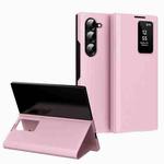 For Samsung Galaxy Z Fold5 5G Smart View Window Leather Phone Case with Card Slot(Pink)