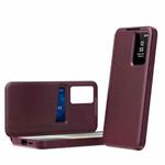 For Samsung Galaxy A55 Smart View Window Leather Phone Case with Card Slot(Red)