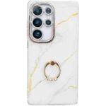 For Samsung Galaxy S25 Ultra 5G Electroplated Marble Texture Ring Holder Phone Case(Gold White S1)