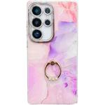For Samsung Galaxy S25 Ultra 5G Electroplated Marble Texture Ring Holder Phone Case(Pink Purple S4)