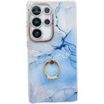 For Samsung Galaxy S25 Ultra 5G Electroplated Marble Texture Ring Holder Phone Case(Blue S11)