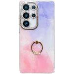 For Samsung Galaxy S25 Ultra 5G Electroplated Marble Texture Ring Holder Phone Case(Purple Pink S14)