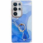 For Samsung Galaxy S25 Ultra 5G Electroplated Marble Texture Ring Holder Phone Case(Dark Blue S16)