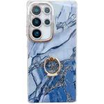 For Samsung Galaxy S25 Ultra 5G Electroplated Marble Texture Ring Holder Phone Case(Navy Blue S17)